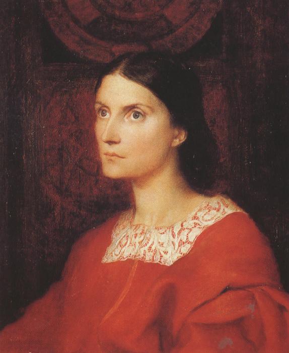 George Frederick watts,O.M.,R.A. Portrait of Lady Wolverton,nee Georgiana Tufnell,half length,earing a red dress (mk37) Sweden oil painting art